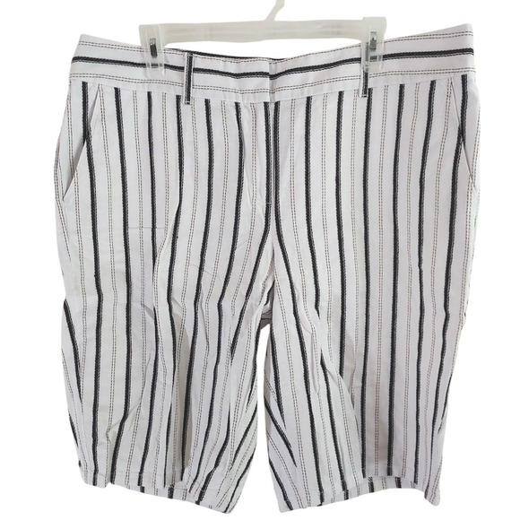LOFT Outlet Pants - LOFT Outlet Skinny Bermuda Shorts Womens 14 White Black Striped Linen Blend